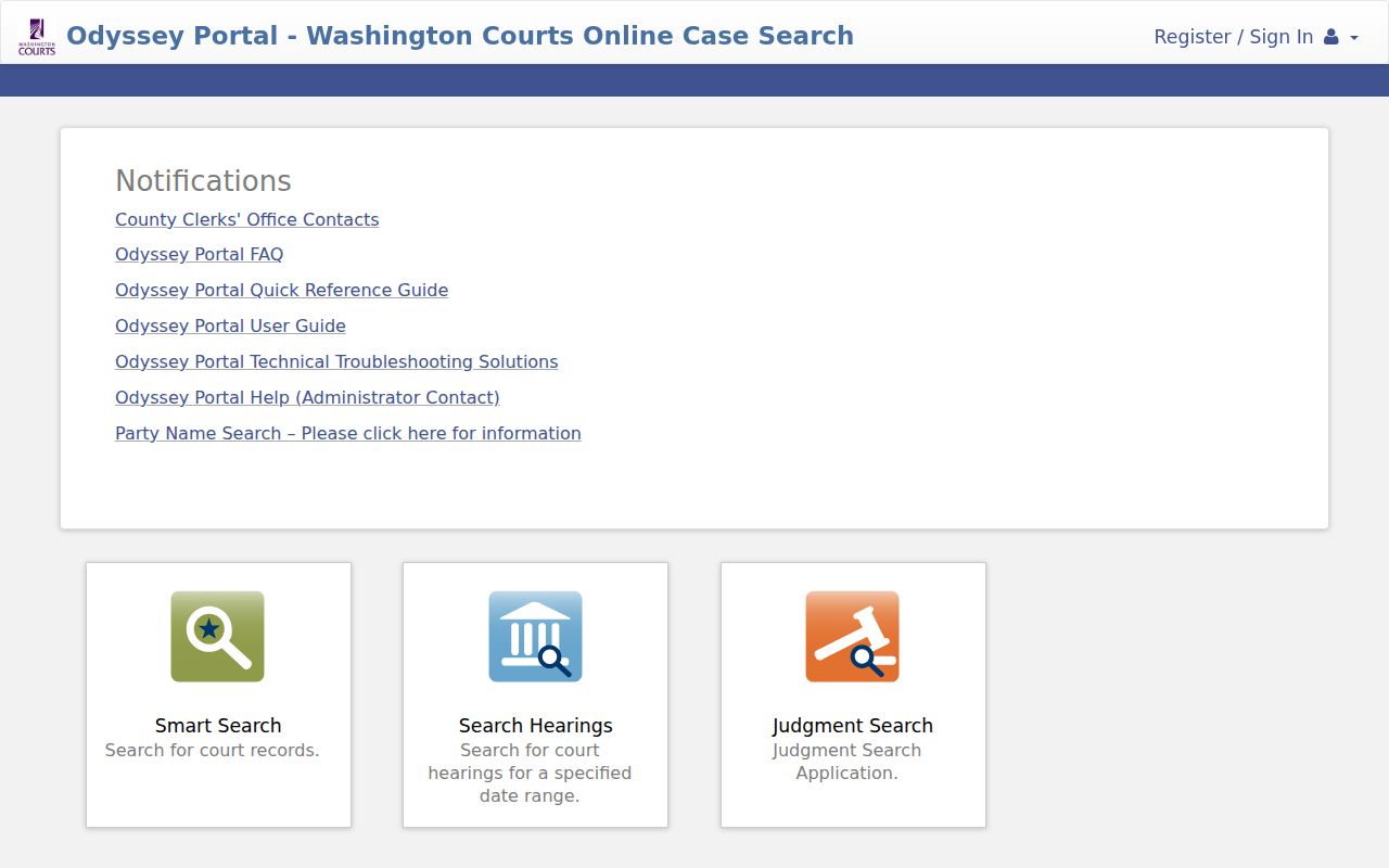 Washington Odyssey Portal for a Bainbridge Island court name search