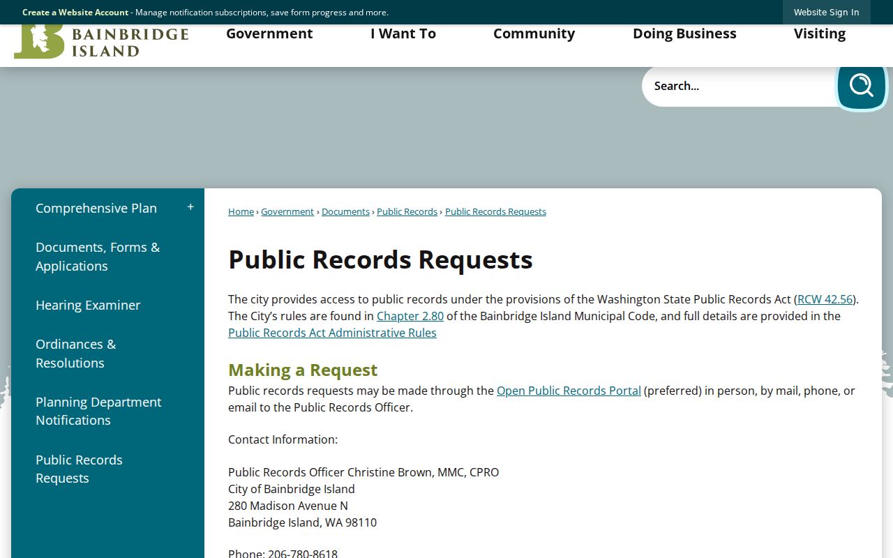 Bainbridge Island public records request portal